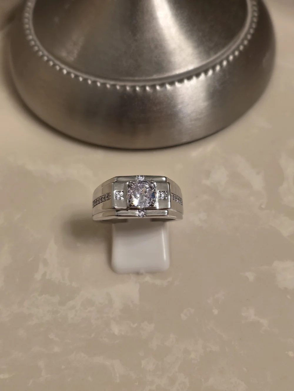 Men' Silver and CZ Statement Ring Size 10